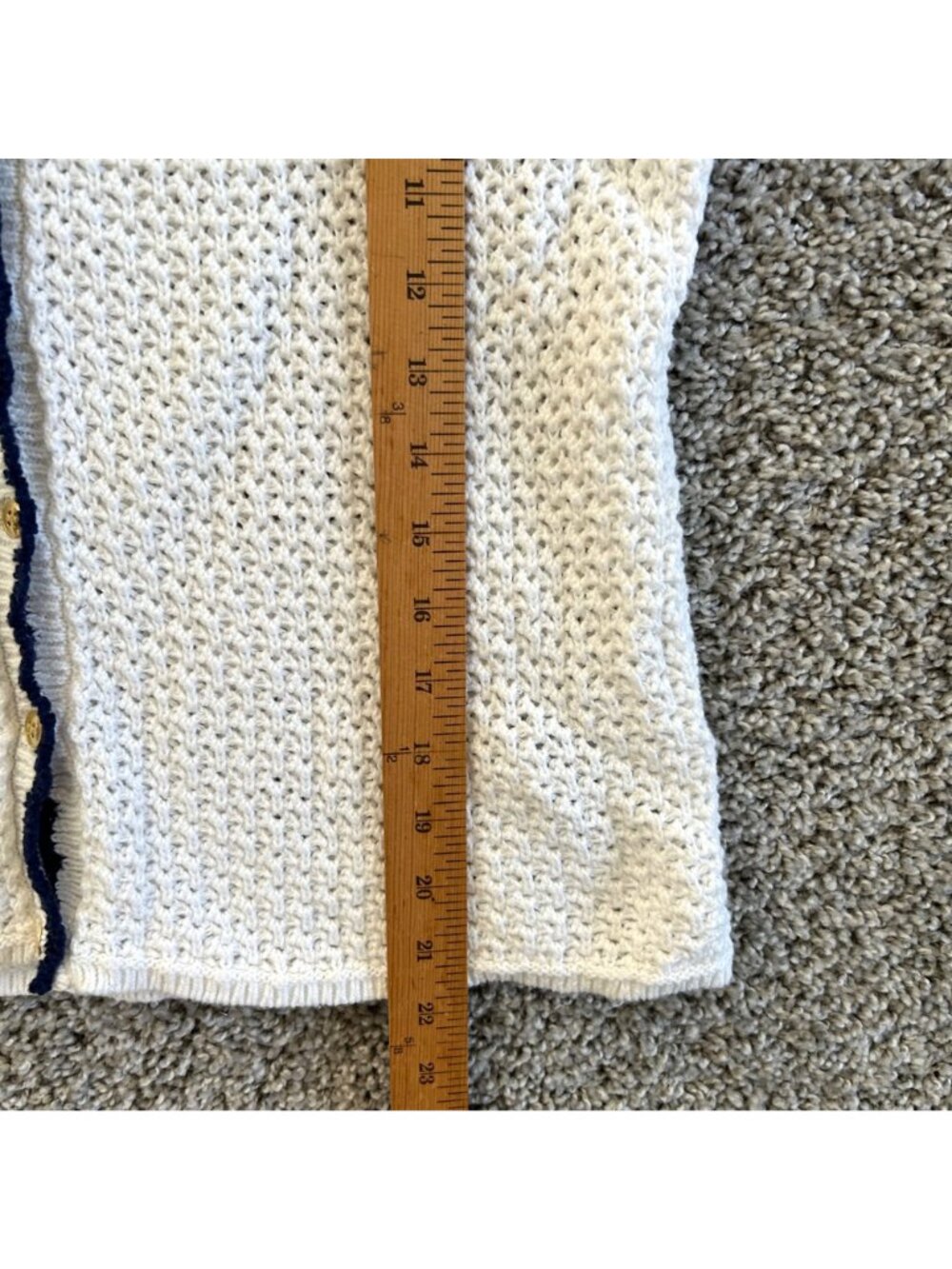 J.Crew Women's Sz M Cardigan With Navy Trim & Gold Buttons Short-Sleeve Collared - Picture 8 of 10